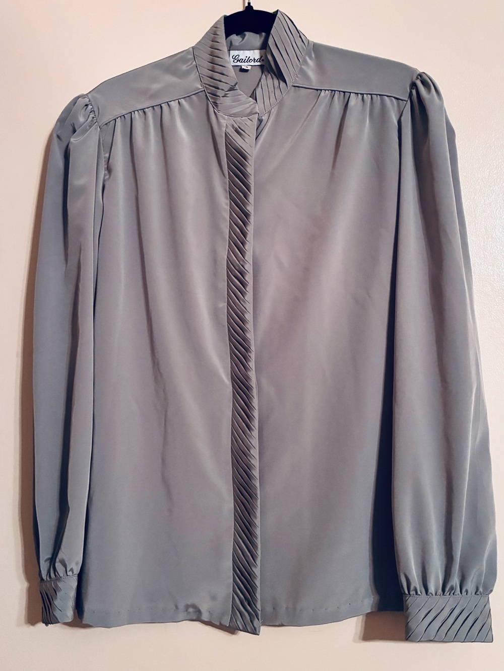 Gailord Button Up Business Blouse Women Size 14 Vintage Gray Pintuck Collar